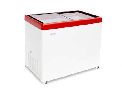 Ларь морозильный Снеж МЛП-350 (колеса, 3 корзины) красный с прямым стеклом 315 л