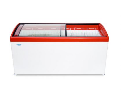 Ларь морозильный Снеж МЛГ-600 (колеса, 6 корзины) красный с гнутым стеклом 551 л
