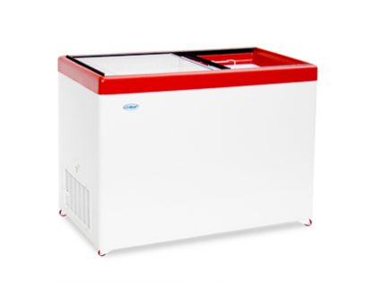 Ларь морозильный Снеж МЛП-400 (колеса, 4 корзины) синий с прямым стеклом 393 л