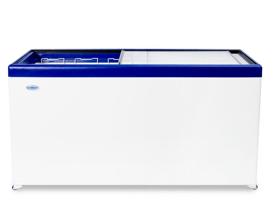 Ларь морозильный Снеж МЛП-600 (колеса, 6 корзины) синий с прямым стеклом 551 л